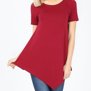 SHORT SLEEVE BOAT NECK TRIANGLE HEM TOP 3X